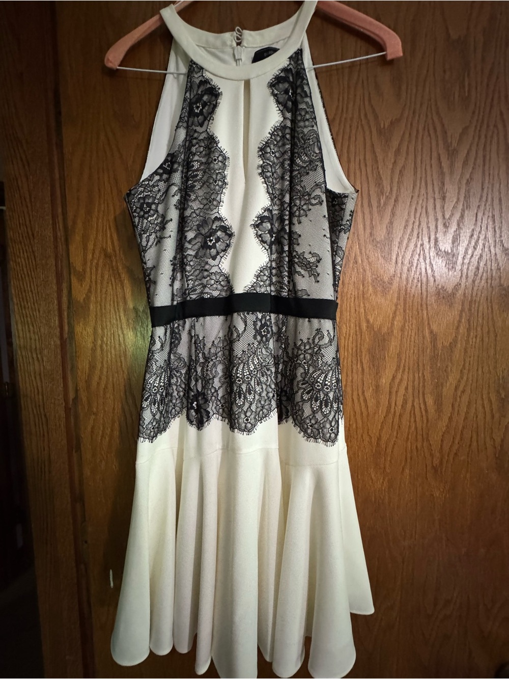 BCBGMaxAzria Cream Dress with Black Lace Trim